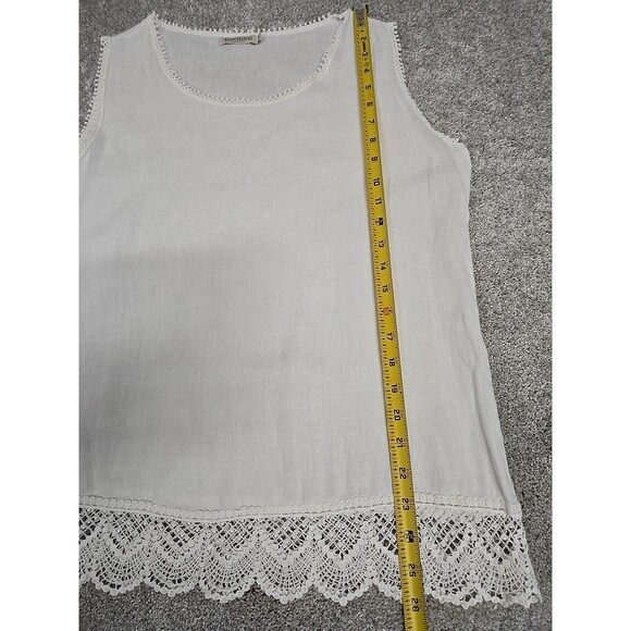 Laura Bianchi Made in Italy Sleeveless Blouse Top Crochet White 100% Linen Sz M - Picture 6 of 10